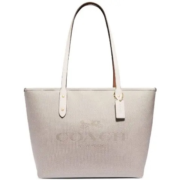 Coach Handbags - Coach Chalk Signature Horse & Carriage Leather Jacquard City Zip Tote Bag